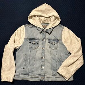 Torrid Light Blue Denim Jacket with White Sleeves